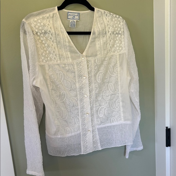 April Cornell long sleeve button down mixed media panels blouse shell buttons - Picture 1 of 11
